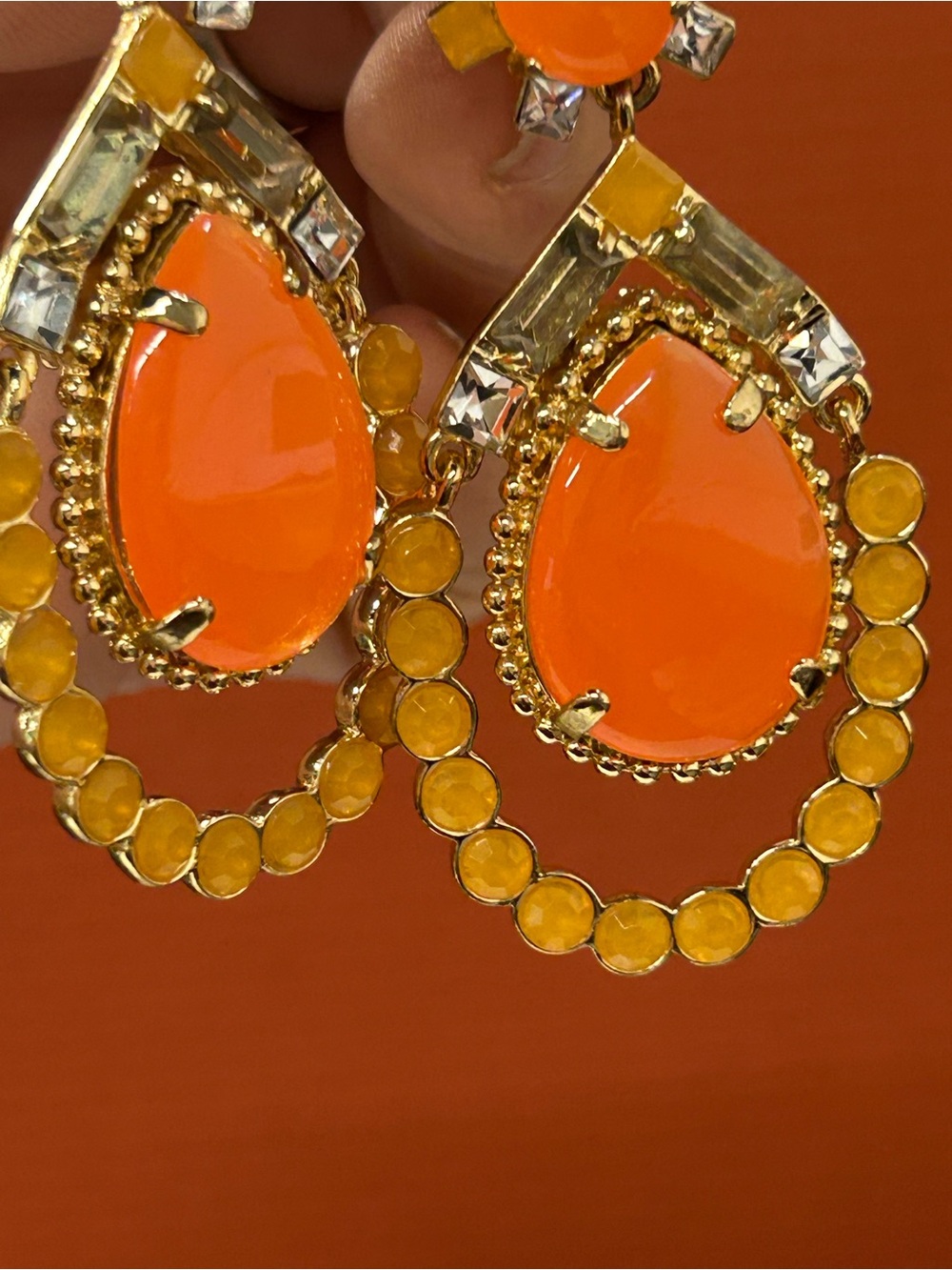 Kate Spade Amalfi Coast gold and orange statement earrings